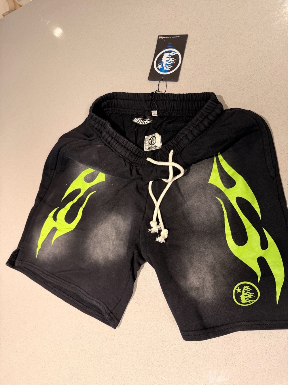 HELLSTAR Black Green Graphic Shorts Y2K Streetwear Size [medium}